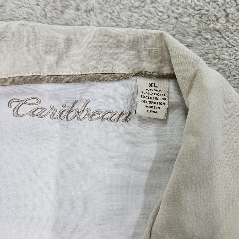 Caribbean Silk Camp Shirt Mens XL White Textured Stripe Resort Casual Summer - Picture 4 of 10